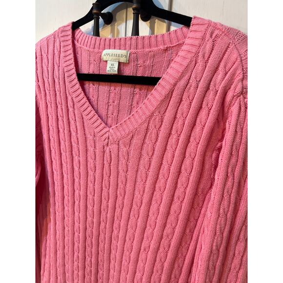 Appleseed Pink Cable Knit Cotton Sweater – Women’s XL | Cozy Soft Pullover - Picture 3 of 8